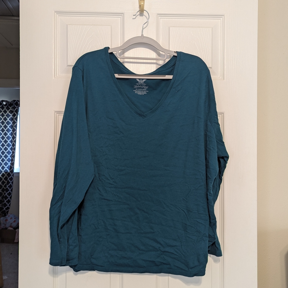 Faded Glory Teal Long Sleeve V-Neck Top